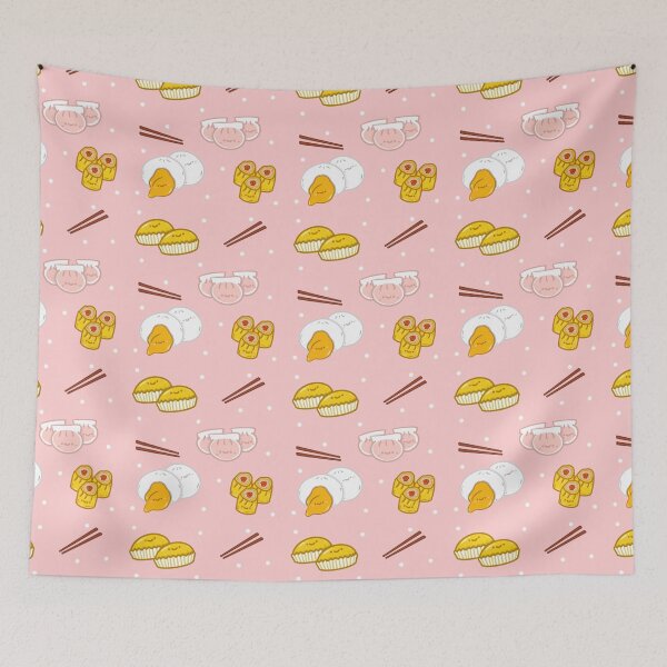 Item preview, Kawaii pink dotted seamless hong kong cafe dimsum pattern designed and sold by Marie-c-doodles.