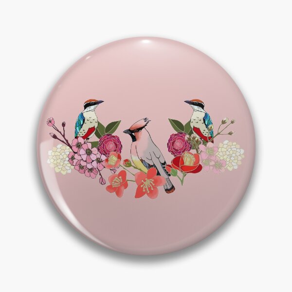Item preview, Eastern delight, Japanese garden, waxwing, fairy pitta, cherry blossom, camelia (pink) designed and sold by Naty Design Prague.