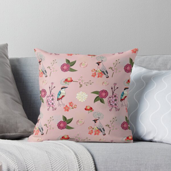 Item preview, Eastern delight, Japanese garden, waxwing, fairy pitta, cherry blossom, camelia (pink) designed and sold by Naty Design Prague.