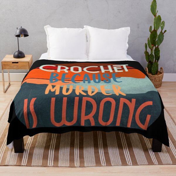 Item preview, Crochet Because Murder Is Wrong - Vintage Retro Sunset Mountains - Cute Funny Gift For Crocheting Lovers designed and sold by Nora's Designs and Graphics.
