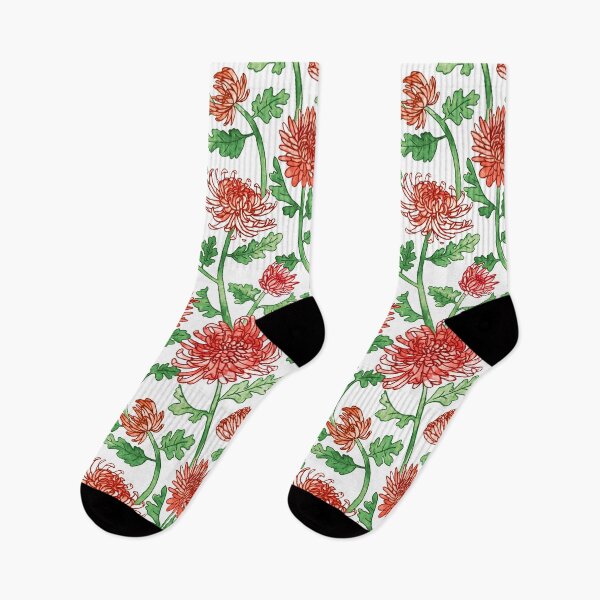 Item preview, Red Chrysanthemum Watercolor & Pen Pattern  designed and sold by TigaTiga.