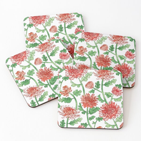 Item preview, Red Chrysanthemum Watercolor & Pen Pattern  designed and sold by TigaTiga.