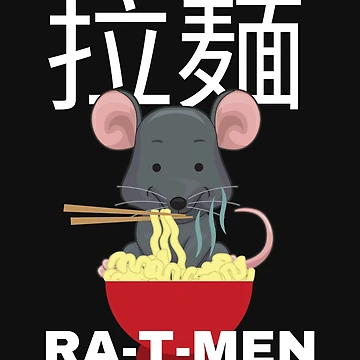 Artwork thumbnail, HAPPY RAT EATING RAMEN,FUNNY RAMEN RAT, CUTE RAT, by R B Chrystal