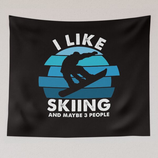 Item preview, I like skiing and maybe 3 people blue retro funny mountain ski gift designed and sold by Majesticoo.