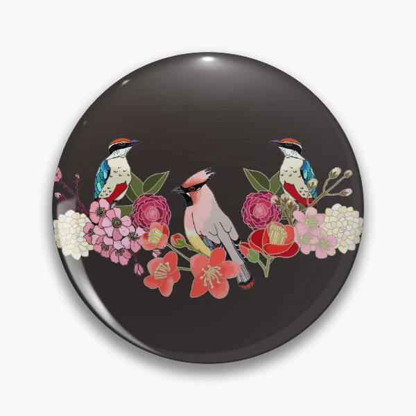 Item preview, Eastern delight, Japanese garden, waxwing, fairy pitta, cherry blossom, camelia (black) designed and sold by Naty Design Prague.