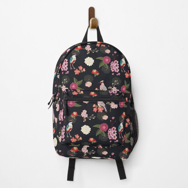 Item preview, Eastern delight, Japanese garden, waxwing, fairy pitta, cherry blossom, camelia (black) designed and sold by Naty Design Prague.