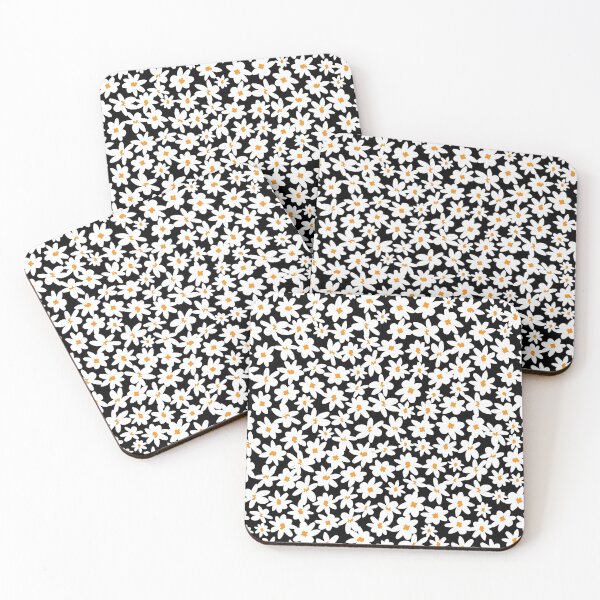 Item preview, Black and white scattered fun daisy flowers repeat pattern with orange center.  designed and sold by jamiesoondesign.