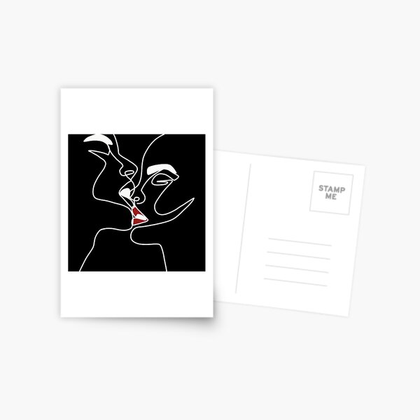 Item preview, Minimal Line Art Couple Kissing Red Lips - White designed and sold by jocelapng.