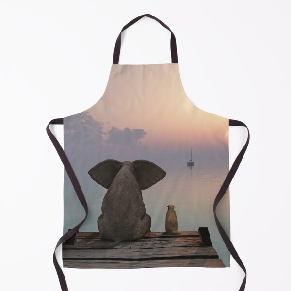 Item preview, elephant and dog sit on the pier  designed and sold by Mike Kiev art.