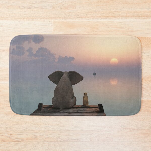 Item preview, elephant and dog sit on the pier  designed and sold by Mike Kiev art.