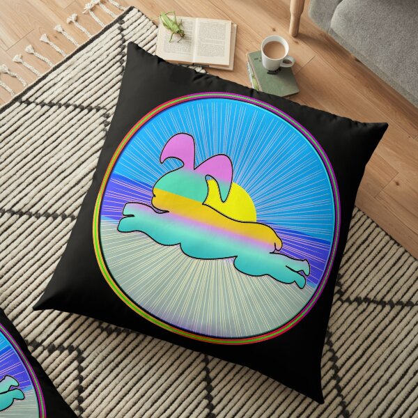 A FUNNY AND SUNNY RABBIT PRACTICING YOGA AND INSPIRING . Floor Pillow