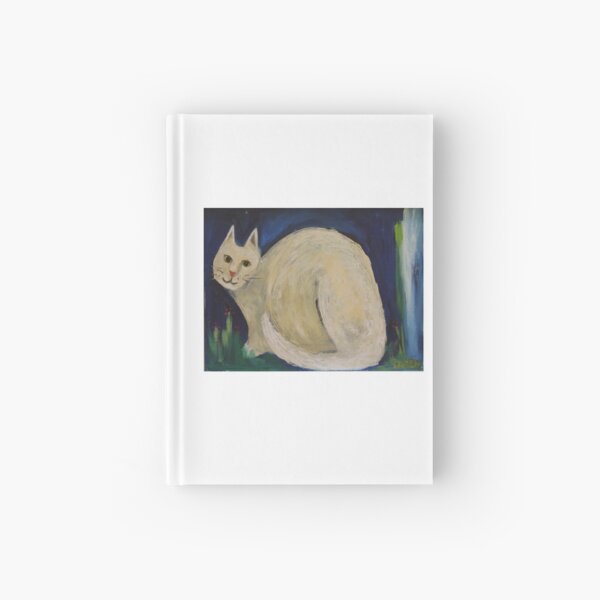 White Cat in a Midnight Garden Hardcover Journal