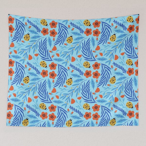 Item preview, Ladybug in the garden on blue background designed and sold by Irenajh87.