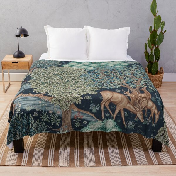 William Morris The Brook Craftsman Tapestry Blue Vintage Throw Blanket