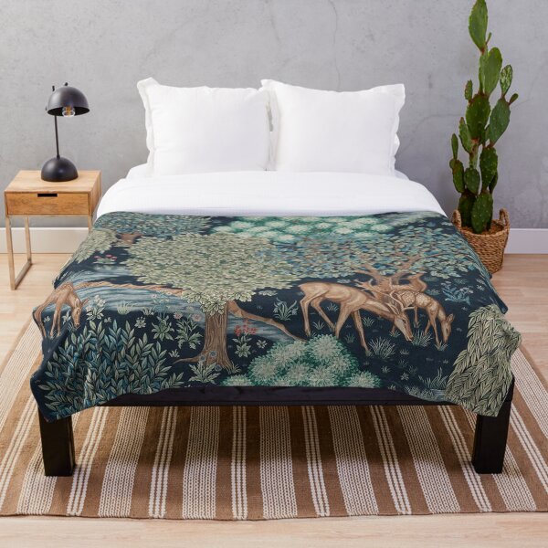 William Morris The Brook Craftsman Tapestry Blue Vintage Throw Blanket