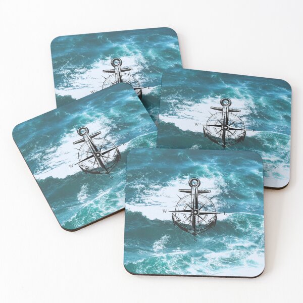 Item preview, Anchor and compass in deep rough ocean designed and sold by Shir-designs.