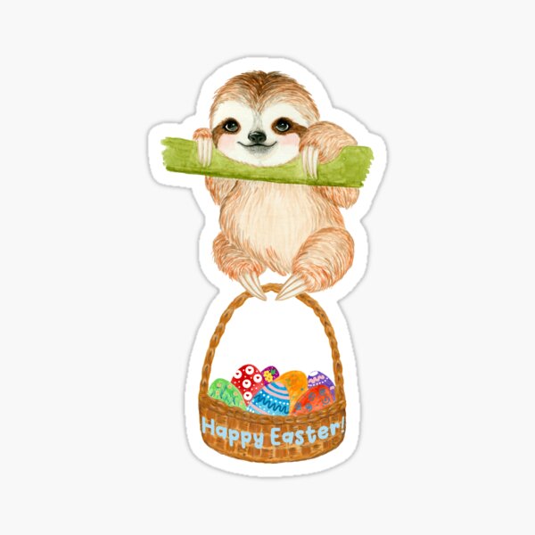 Item preview, Easter baby sloth with basket of colorful painted eggs. designed and sold by SukoB34.