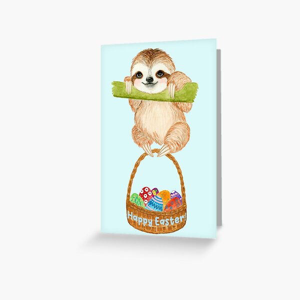 Item preview, Easter baby sloth with basket of colorful painted eggs. designed and sold by SukoB34.