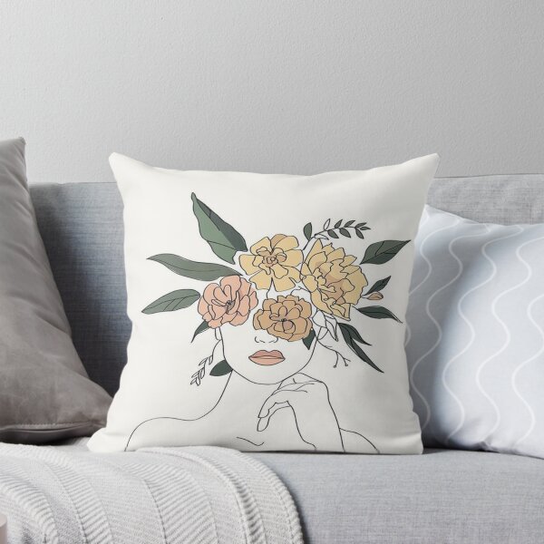 Item preview, Modern minimalist female one line drawing print, flower line drawing,Floor Pillows. designed and sold by Finding Print.