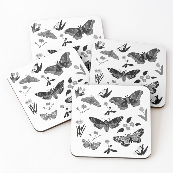 Item preview, Grey Moths - Pretty Black and White Bug and Floral Pattern designed and sold by TheRainbowRoom.