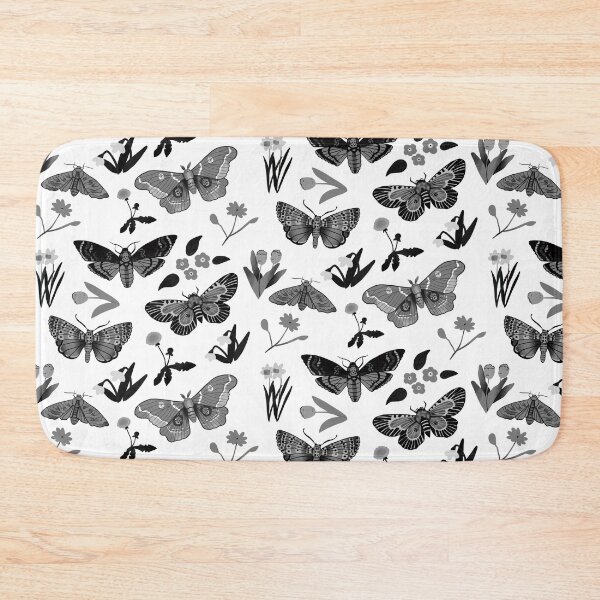 Item preview, Grey Moths - Pretty Black and White Bug and Floral Pattern designed and sold by TheRainbowRoom.