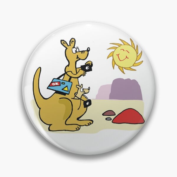 Item preview, Happy cartoon kangaroo taking photographs in outback Australia designed and sold by Al Benge - NZ & Australian Art.