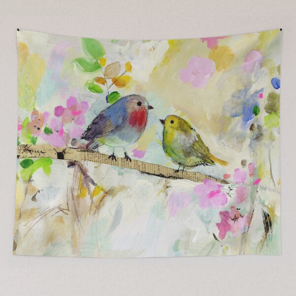 Item preview, Birds and blooms mixed media painting on Ivory designed and sold by Sue Zipkin.