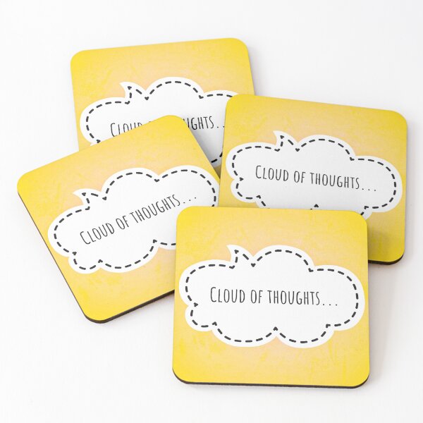 Item preview, Cloud of thoughts written with white dialogue box cloud over yellow background  designed and sold by FCEalin.