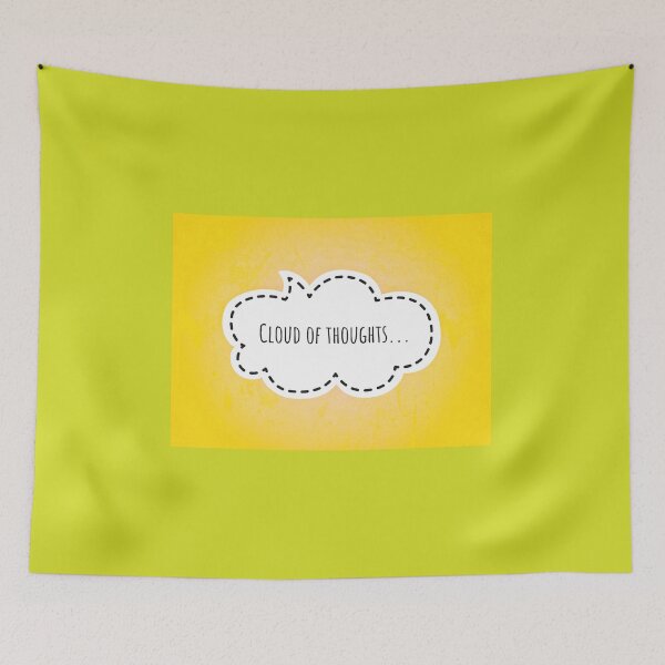 Item preview, Cloud of thoughts written with white dialogue box cloud over yellow background  designed and sold by FCEalin.