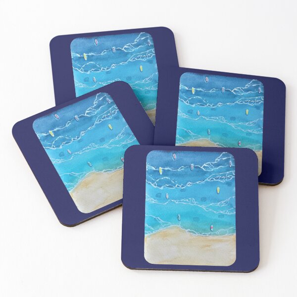 Item preview, Blue Sea Waves and Colorful Boats Summer Beach Watercolor Painting designed and sold by WatercolorStore.
