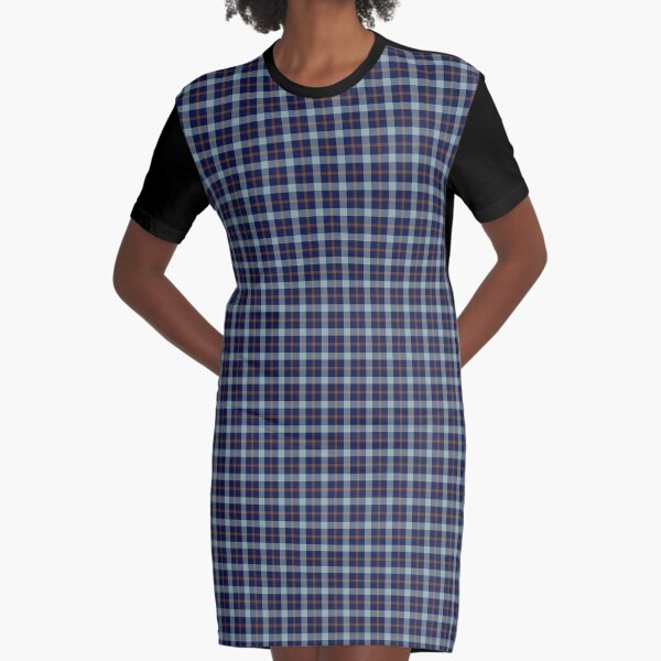 Blue and Brown Plaid Graphic T-Shirt Dress