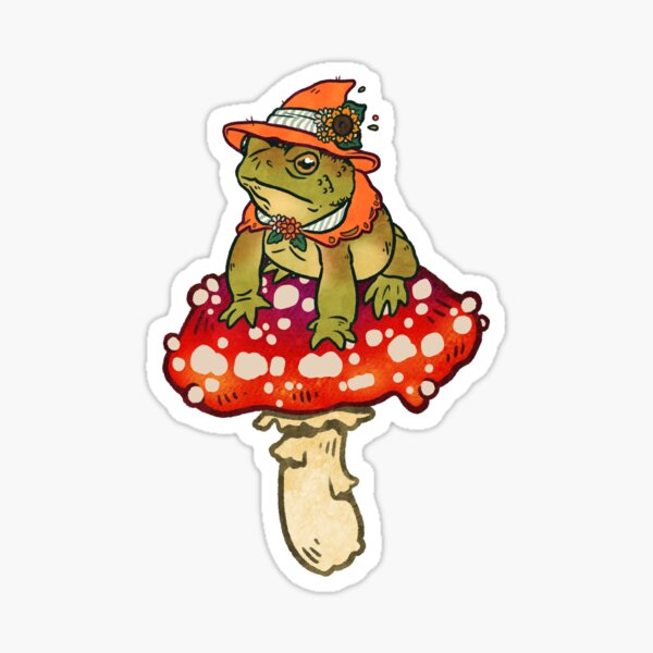 Magical Toad Witch on Red Spotted Mushroom Sticker