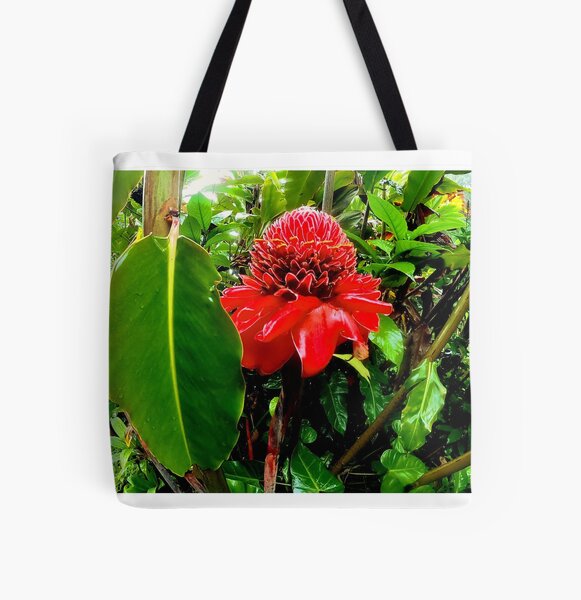 Red Torch Ginger Flower All Over Print Tote Bag