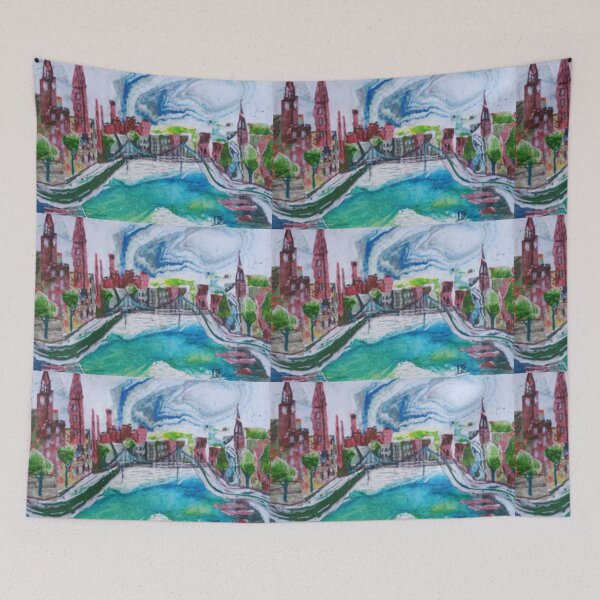 Item preview, River Ness, Town bridge, blue sky, tower castle designed and sold by NessArtByEwa.