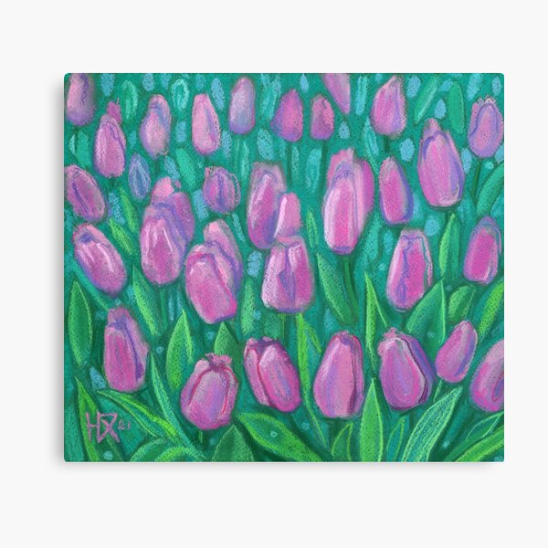 Pink Tulips Field Spring Flowers Floral Pastel Canvas Print