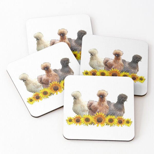Item preview, Farmhouse Silkie Bantam Chicken Trio with Sunflowers designed and sold by StandoutSilkies.