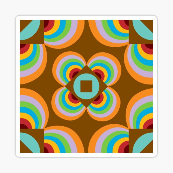 Crazy retro flower pattern, teal and olive rainbow Sticker