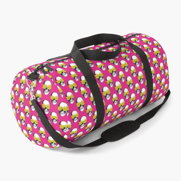 Skull and Roses Pattern | Skull and Flowers Pattern | Skulls and Skeletons | Vintage Skulls | Pink and Yellow | Duffle Bag