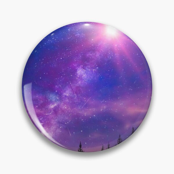 Item preview, Shiny nebula on alien planet purple pink blue starry sky dark trees silhouette designed and sold by August-E.