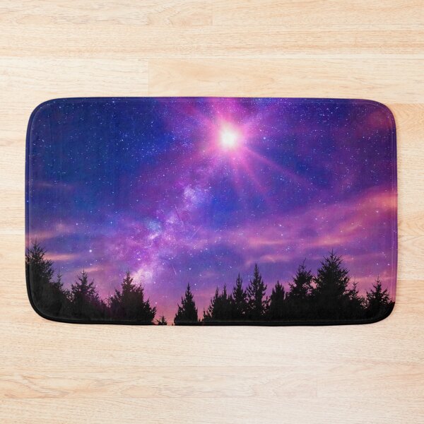 Item preview, Shiny nebula on alien planet purple pink blue starry sky dark trees silhouette designed and sold by August-E.