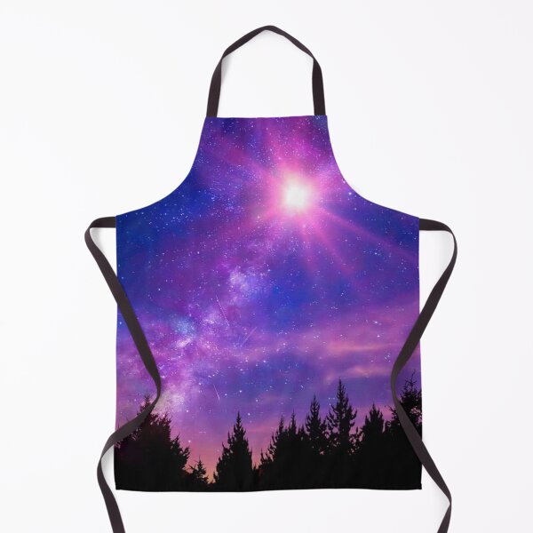 Item preview, Shiny nebula on alien planet purple pink blue starry sky dark trees silhouette designed and sold by August-E.