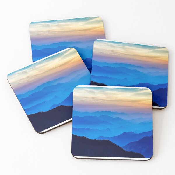 Item preview, Calm shaded sky hills silhouette, blue, orange, yellow pastel sky designed and sold by August-E.