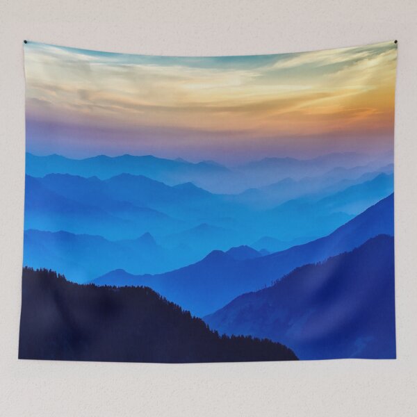 Item preview, Calm shaded sky hills silhouette, blue, orange, yellow pastel sky designed and sold by August-E.