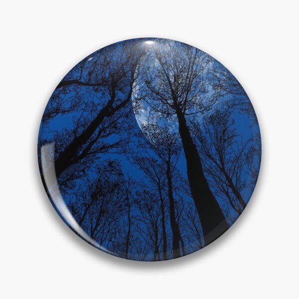 Item preview, Midnight Blue, trees silhouette, dark winter night sky, full moon bloom forest view designed and sold by August-E.