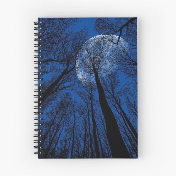 Item preview, Midnight Blue, trees silhouette, dark winter night sky, full moon bloom forest view designed and sold by August-E.