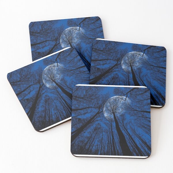 Item preview, Midnight Blue, trees silhouette, dark winter night sky, full moon bloom forest view designed and sold by August-E.