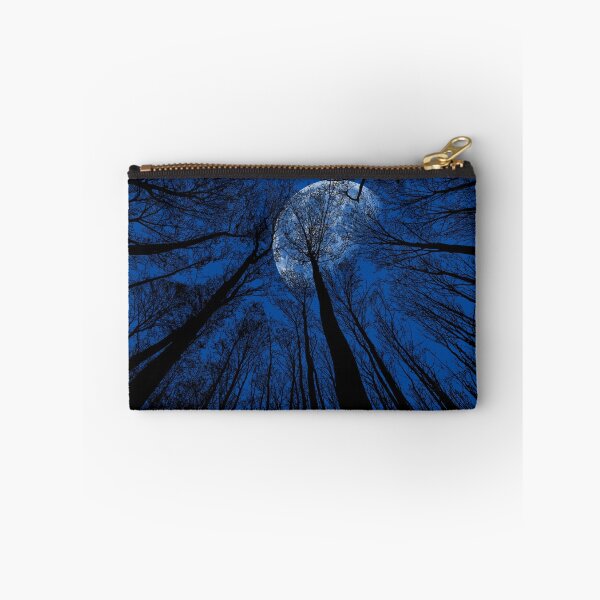 Item preview, Midnight Blue, trees silhouette, dark winter night sky, full moon bloom forest view designed and sold by August-E.