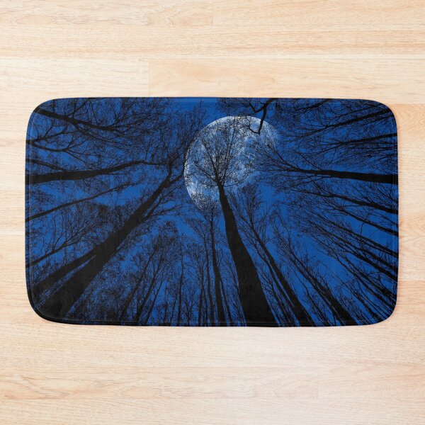 Item preview, Midnight Blue, trees silhouette, dark winter night sky, full moon bloom forest view designed and sold by August-E.