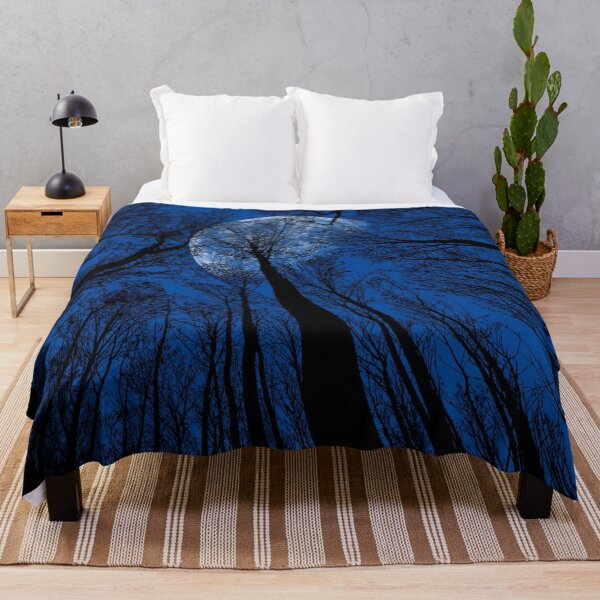 Item preview, Midnight Blue, trees silhouette, dark winter night sky, full moon bloom forest view designed and sold by August-E.