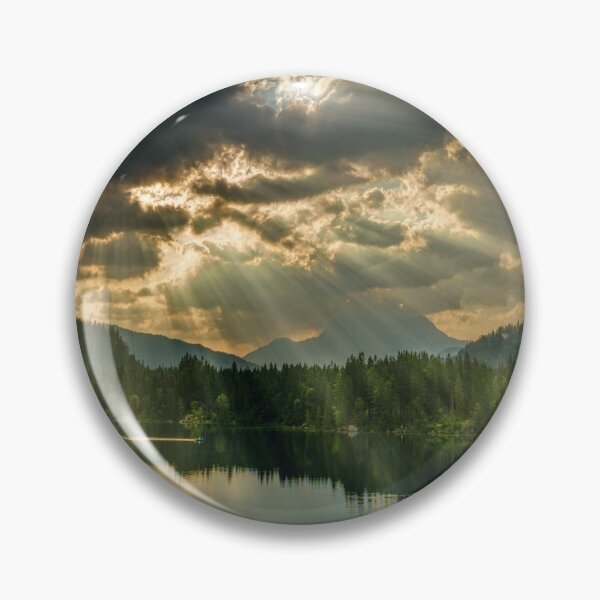 Item preview, Panoramic view of sun rays filtering from clouds, brown, yellow, mountain side calm view designed and sold by August-E.